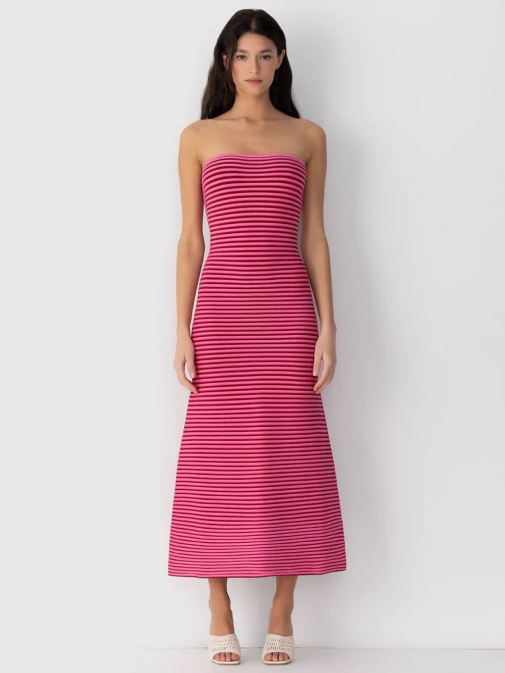 The Wolf Gang Sunmor Knit Maxi Dress Women M Strapless Striped Stretch Party